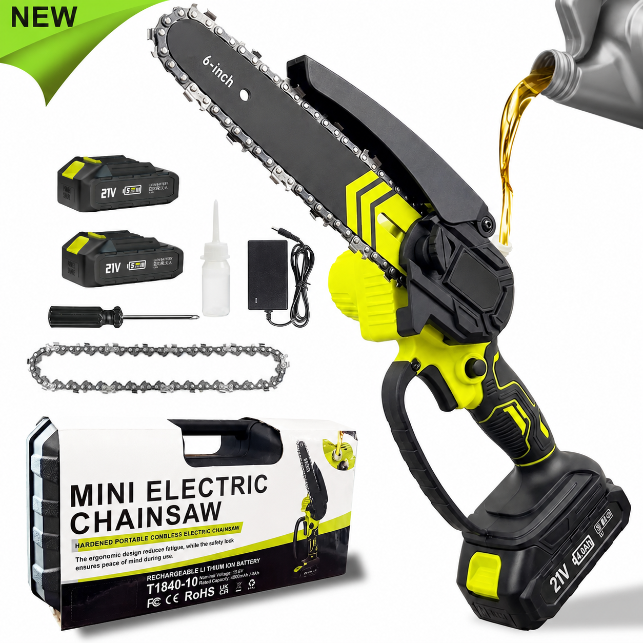 6-Inch Cordless Mini Chainsaw Complete Kit with Batteries, Chains, Charger and Carrying Case