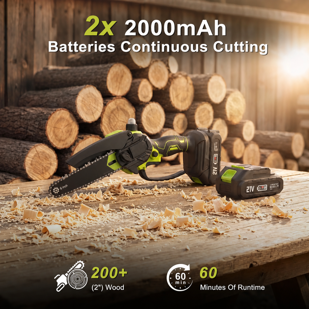 Cordless Mini Chainsaw with Two Rechargeable Batteries