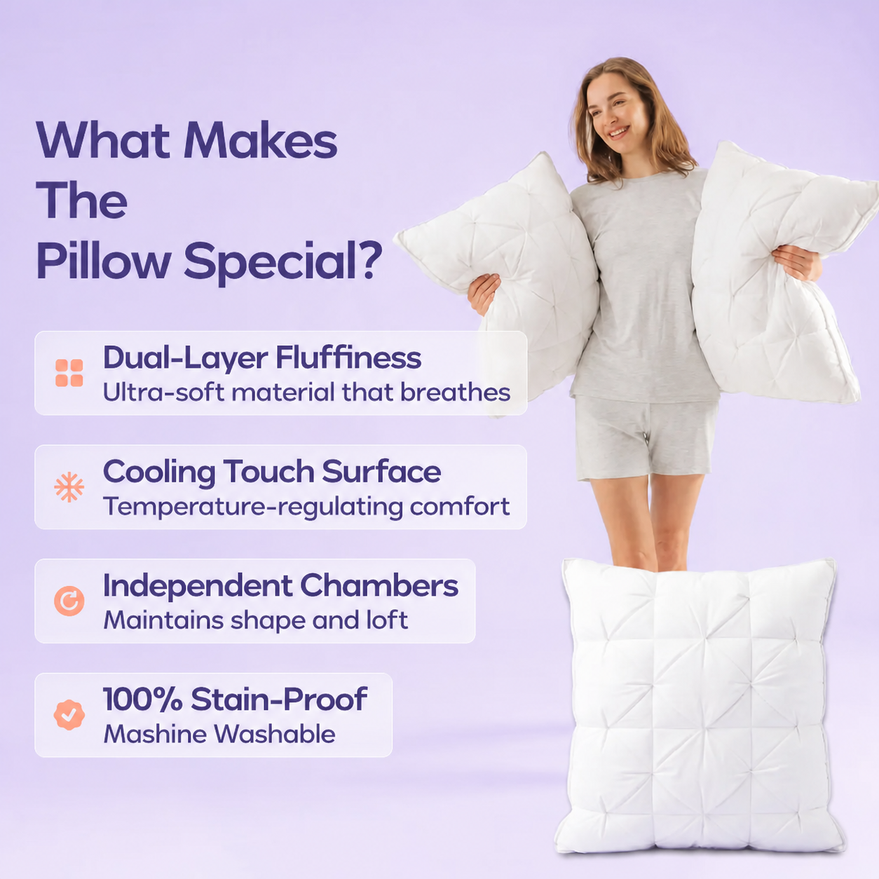 White Bed Pillow Construction and Care Feature Overview