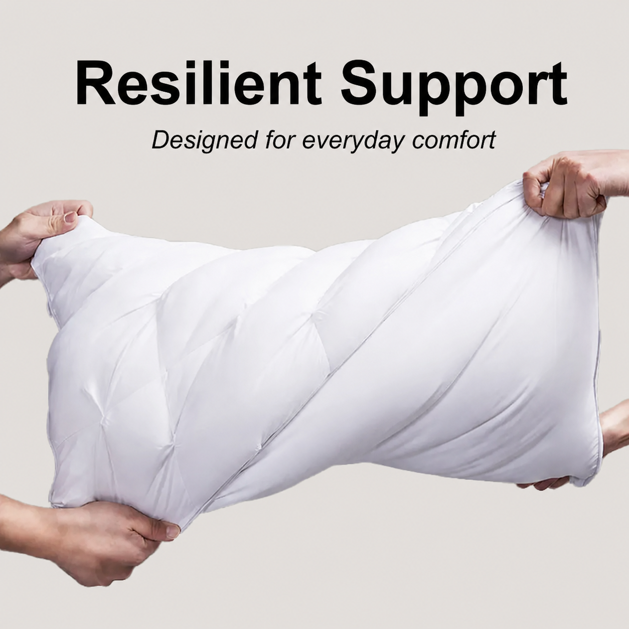 White Tufted Bed Pillow Resilience Demonstration