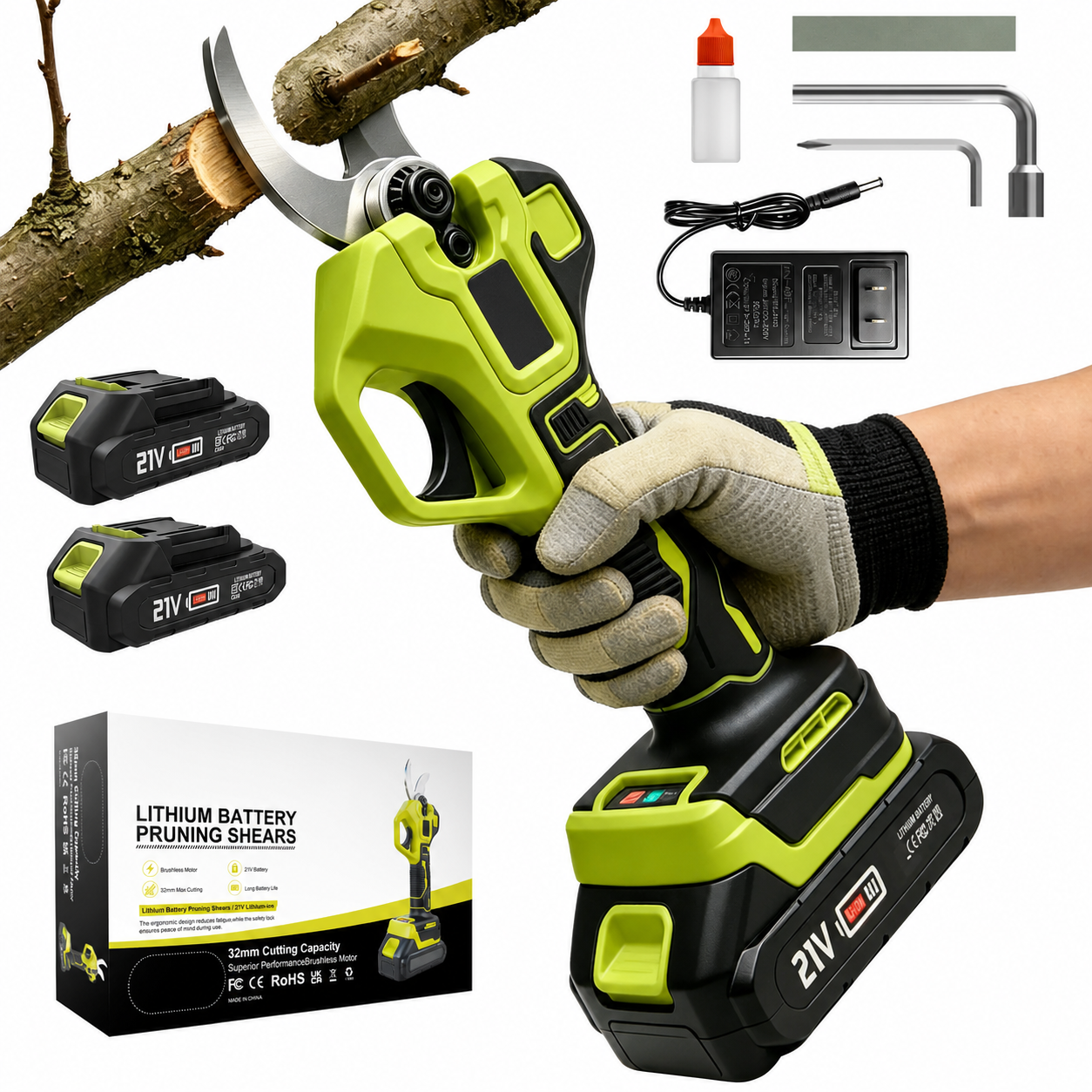 Complete Cordless Electric Pruning Shears Kit with Dual Batteries