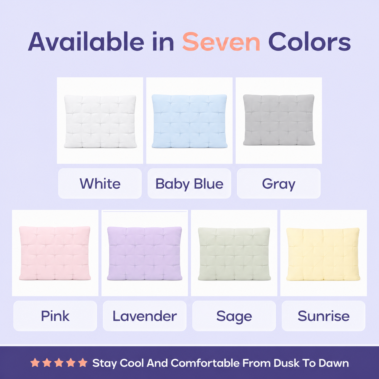 Seven Available Bed Pillow Colors