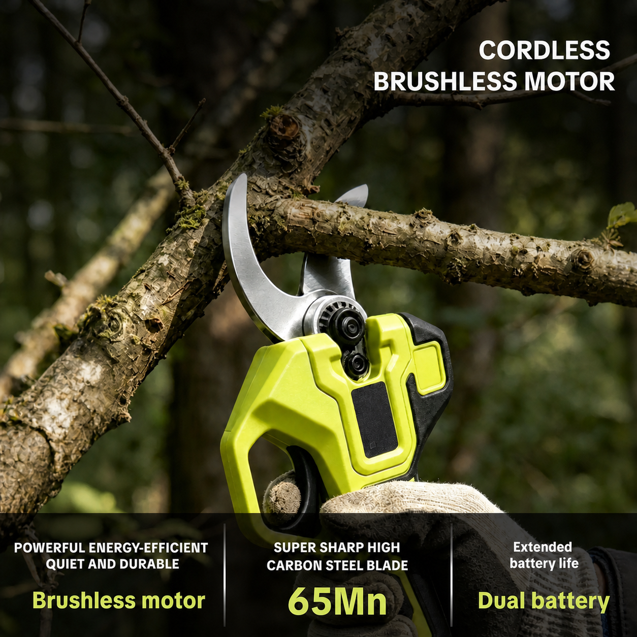 Cordless Electric Pruning Shears Cutting a Tree Branch