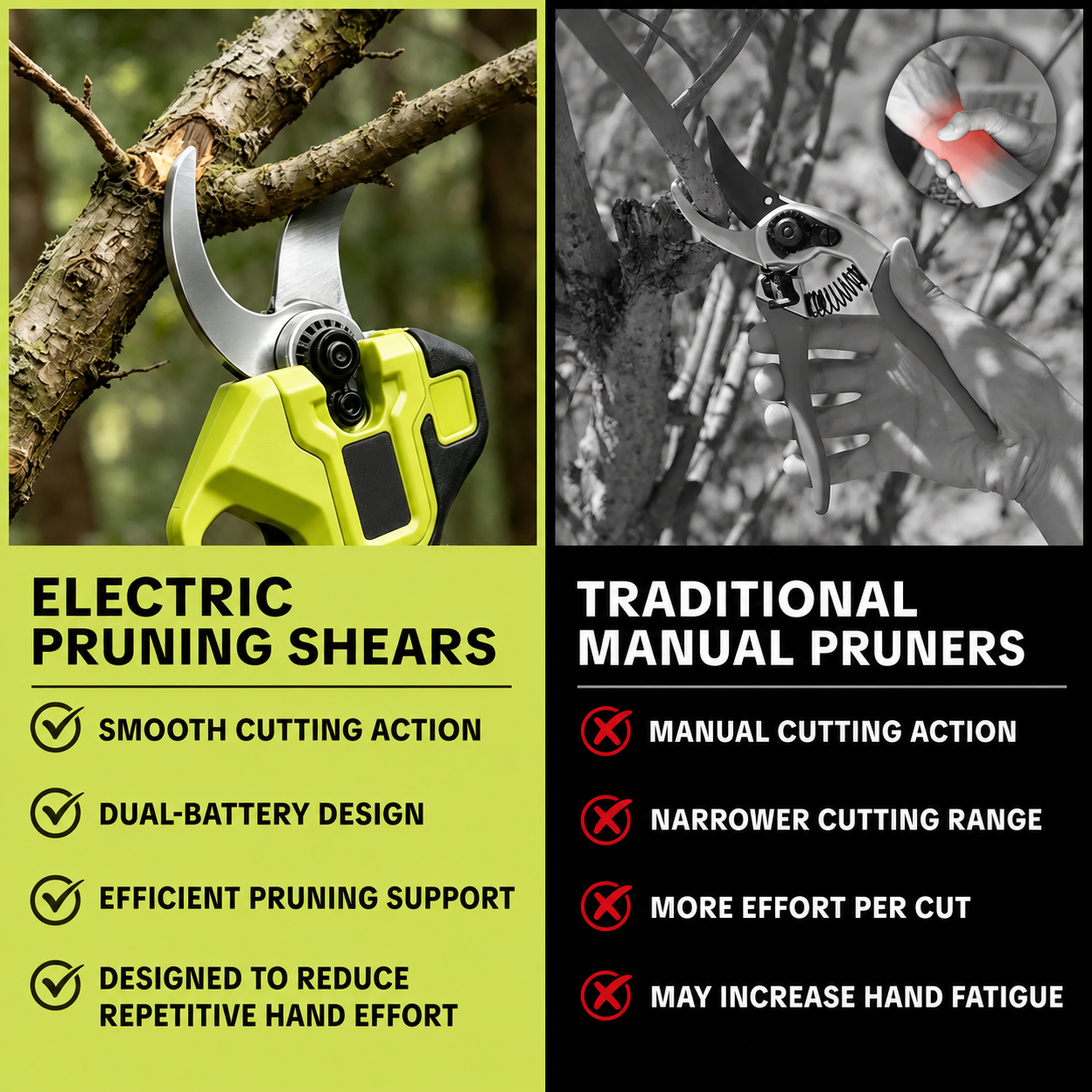 Electric Pruning Shears Compared with Manual Pruners
