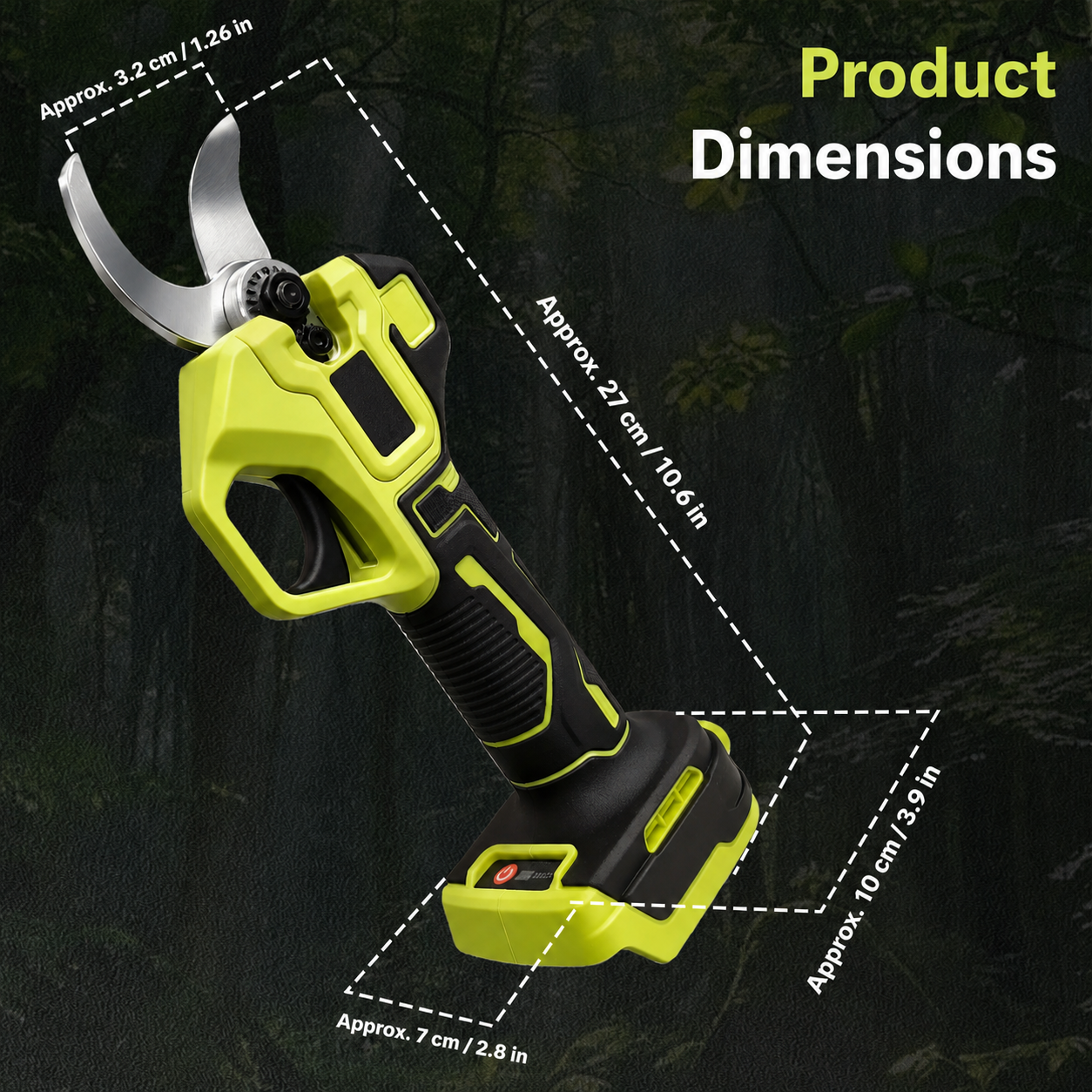 Cordless Electric Pruning Shears Size and Dimensions