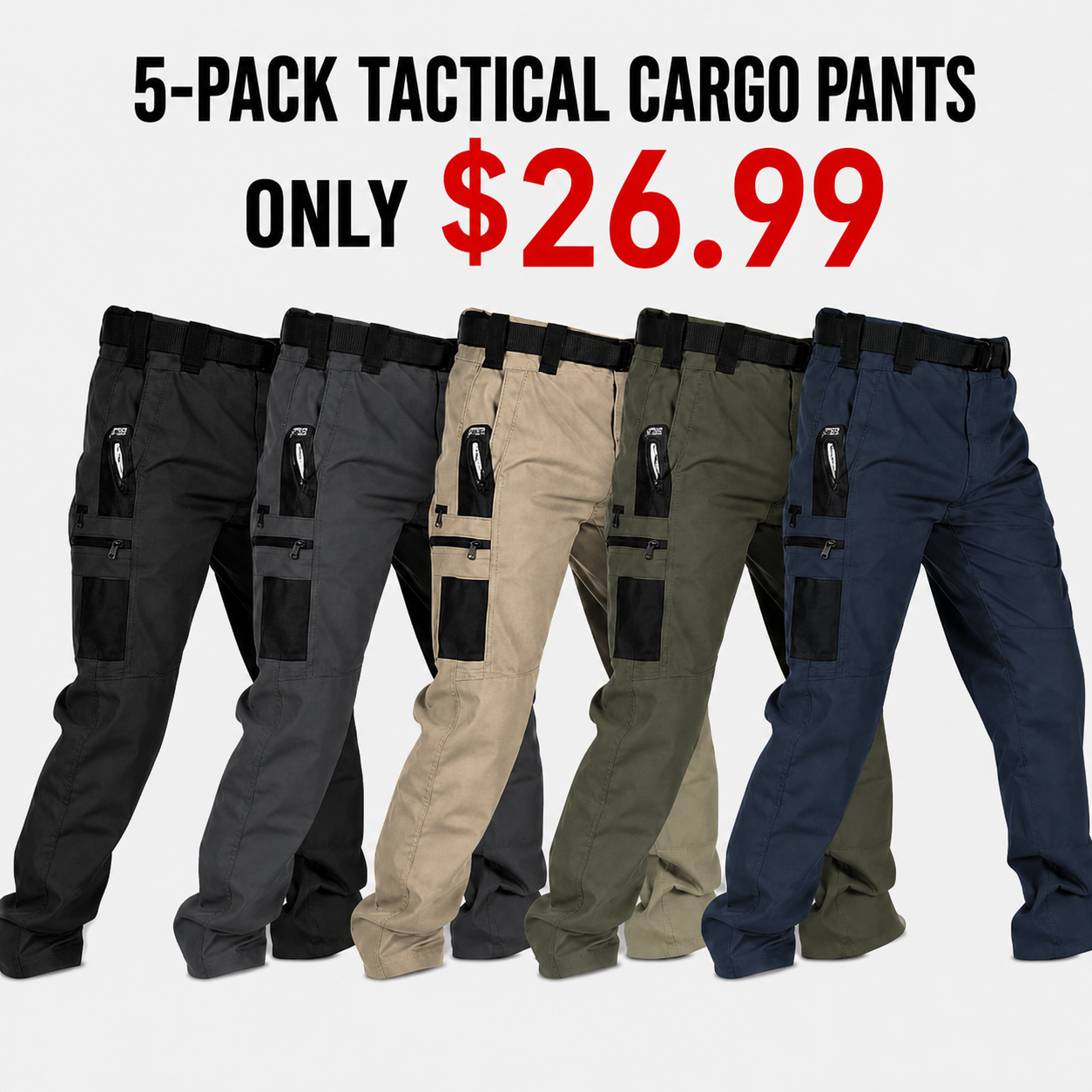 5-Pack Tactical Cargo Pants Only $26.99 - mixed five colors