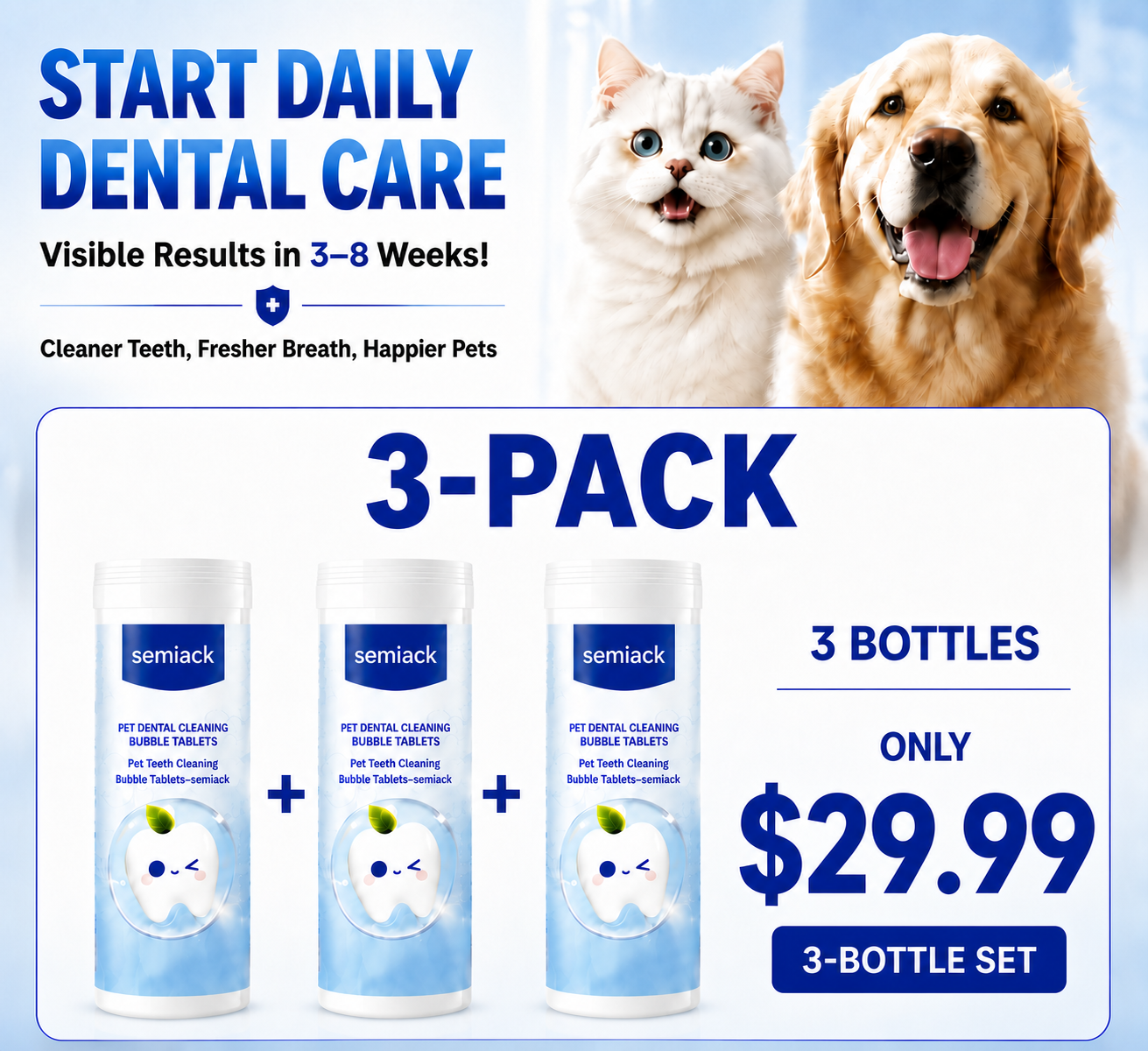 semiack pet dental water tablets, three-bottle pack for $29.99