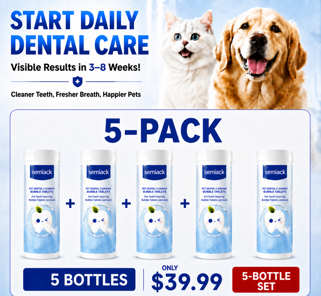 semiack pet dental water tablets, five-bottle pack for $39.99
