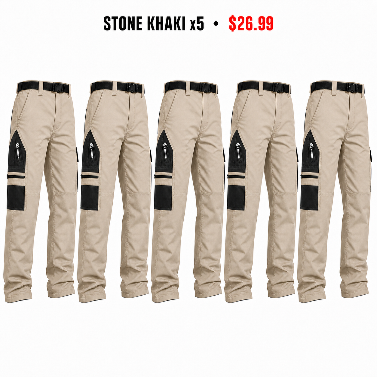 Stone Khaki x5 tactical cargo pants bundle - $26.99