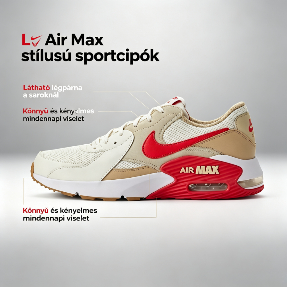👟☀️Nike Unisex Air Max Excee sportcipők, légpárnás kialakítás mindennapi viselethez