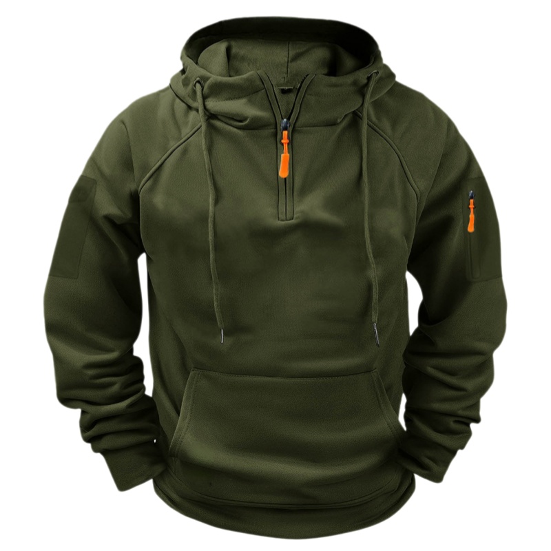 Men's Casual Hooded Sweatshirt with Zipper and Large Pockets