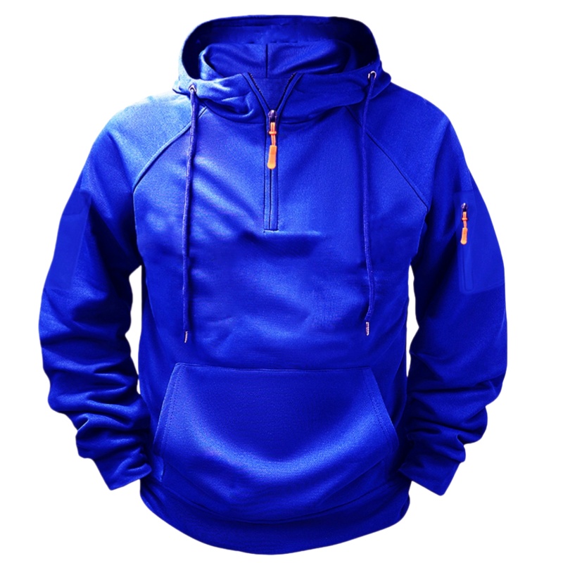Men's Casual Hooded Sweatshirt with Zipper and Large Pockets
