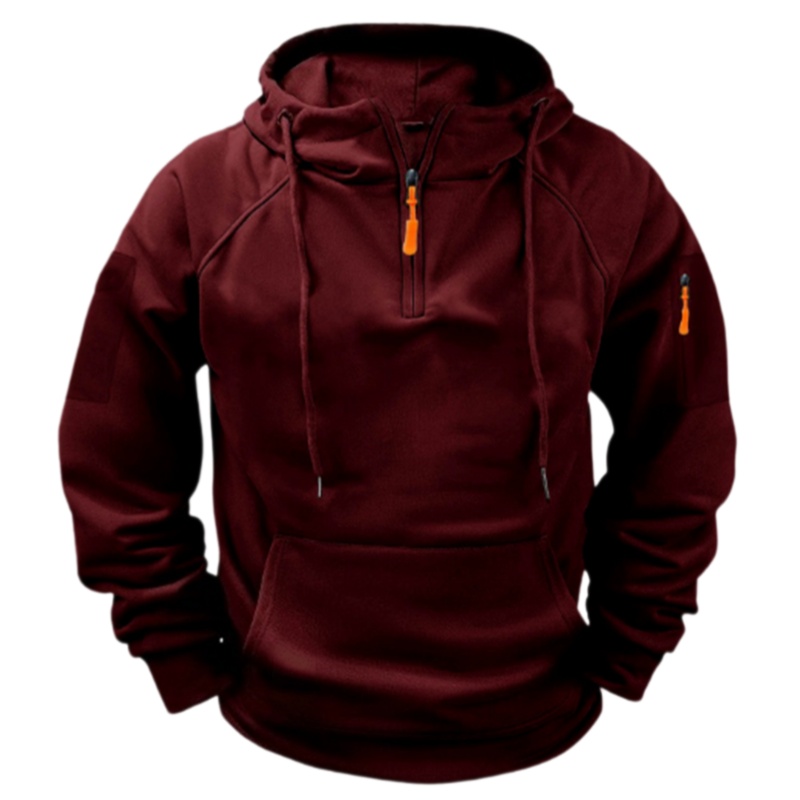 Men's Casual Hooded Sweatshirt with Zipper and Large Pockets