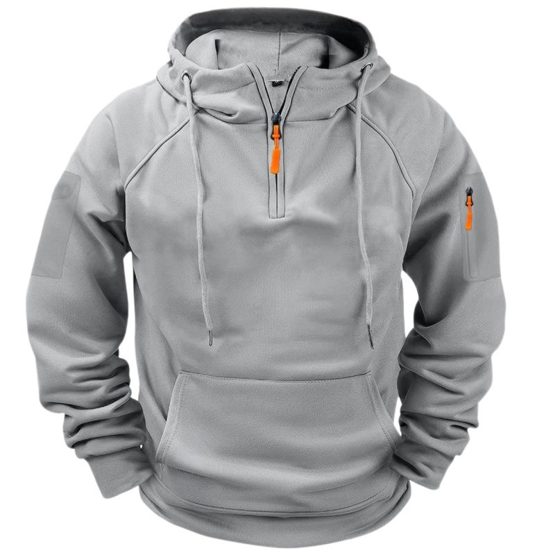 Men's Casual Hooded Sweatshirt with Zipper and Large Pockets