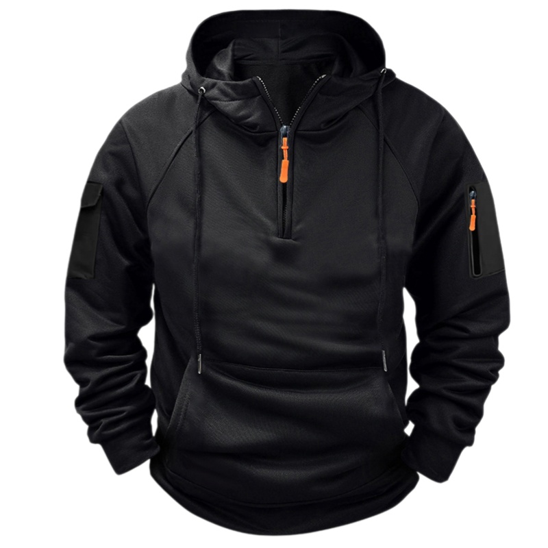 Men's Casual Hooded Sweatshirt with Zipper and Large Pockets