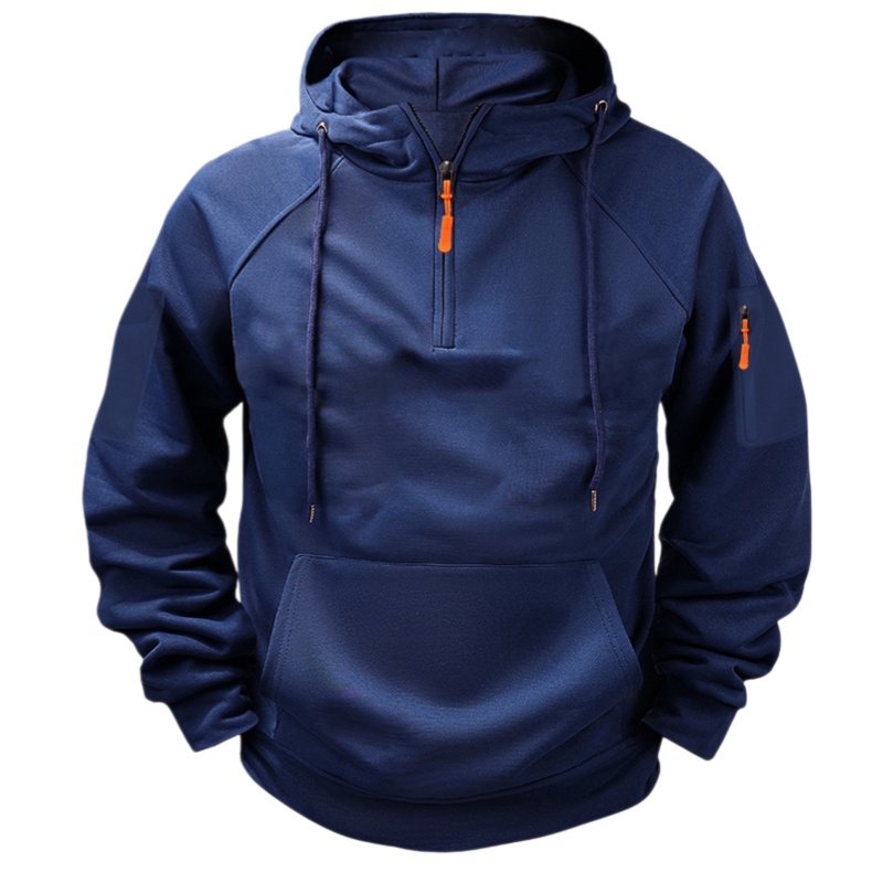 Men's Casual Hooded Sweatshirt with Zipper and Large Pockets