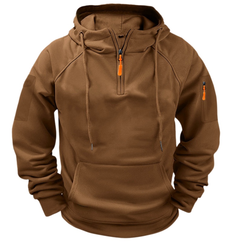 Men's Casual Hooded Sweatshirt with Zipper and Large Pockets