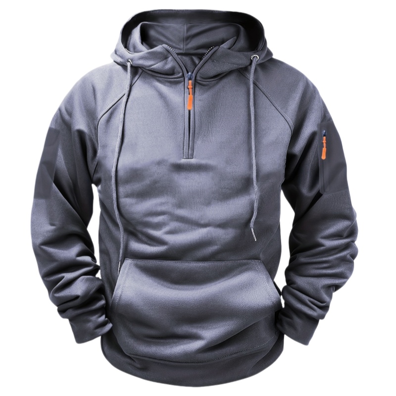 Men's Casual Hooded Sweatshirt with Zipper and Large Pockets