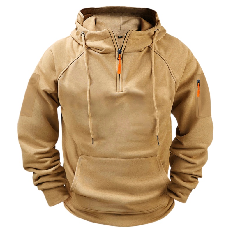 Men's Casual Hooded Sweatshirt with Zipper and Large Pockets