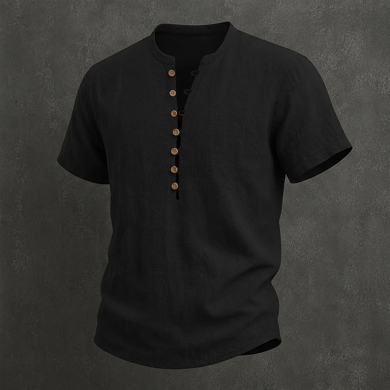 Unisfree Men's Cotton Linen V-Neck Button-Down Short-Sleeved Shirt