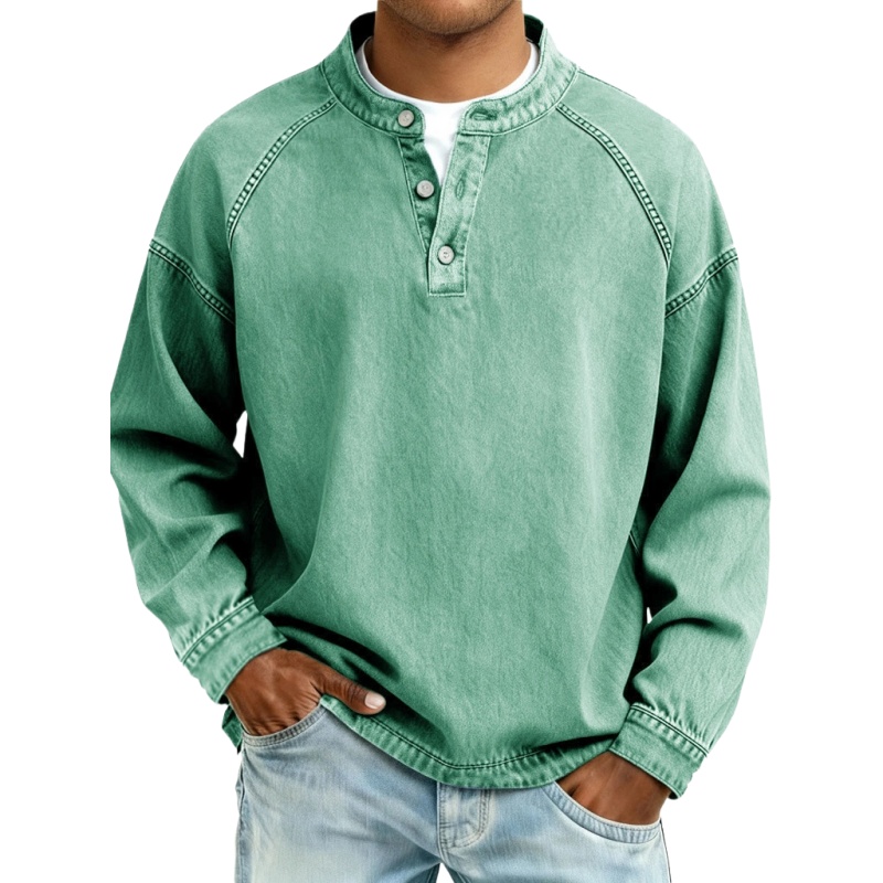 Unisfree Men's Denim Henley Collar Sweatshirt