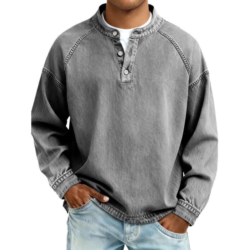 Unisfree Men's Denim Henley Collar Sweatshirt