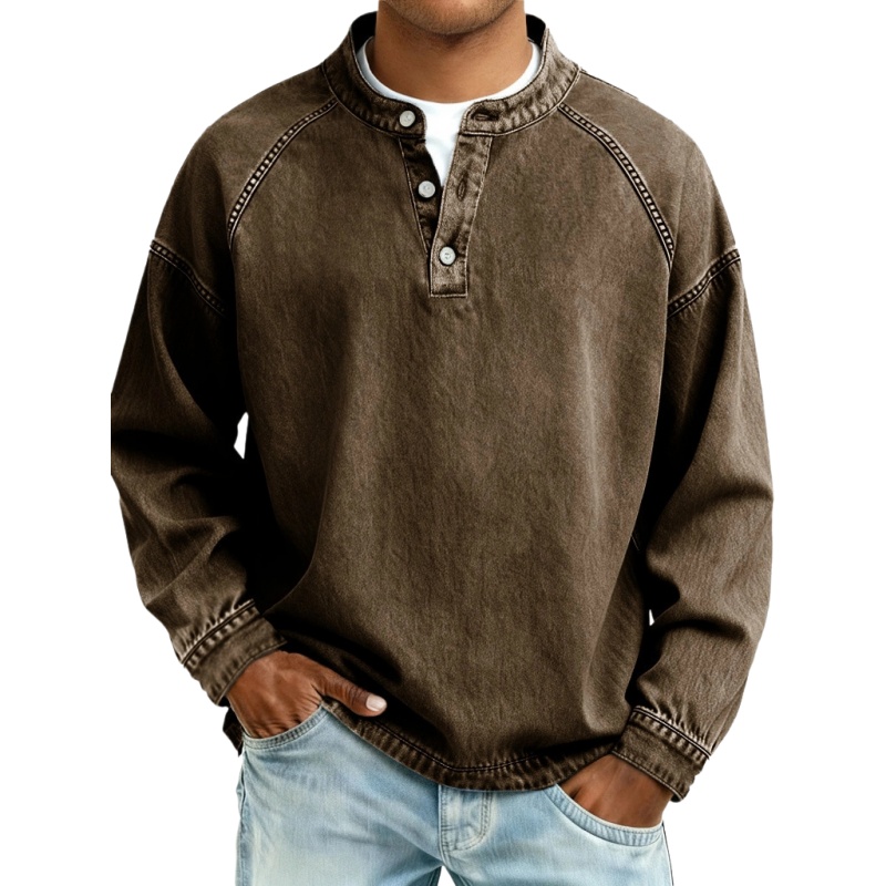 Unisfree Men's Denim Henley Collar Sweatshirt