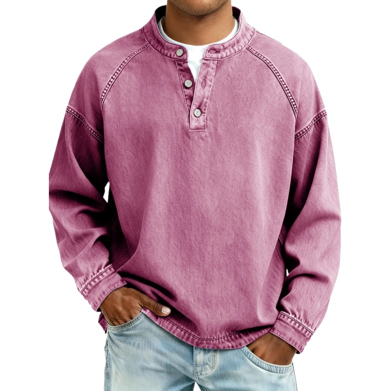Unisfree Men's Denim Henley Collar Sweatshirt