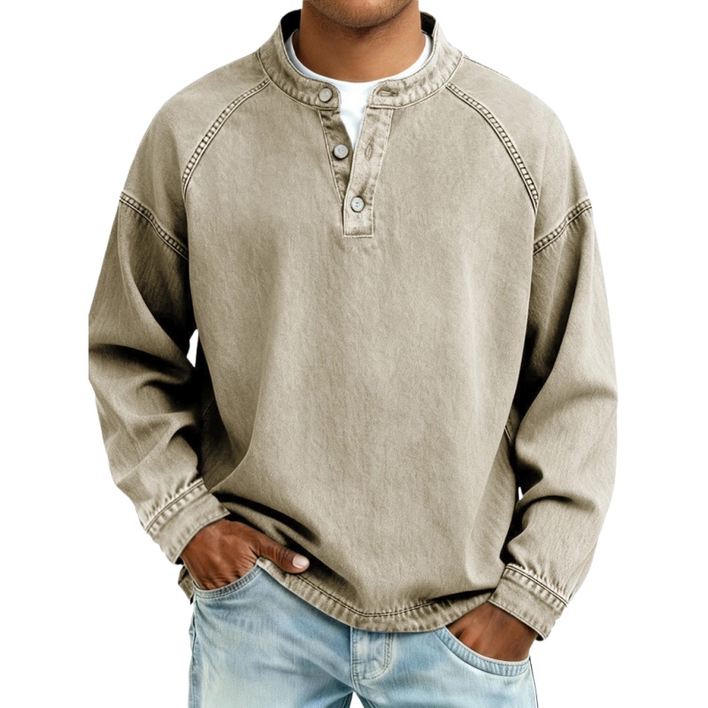 Unisfree Men's Denim Henley Collar Sweatshirt