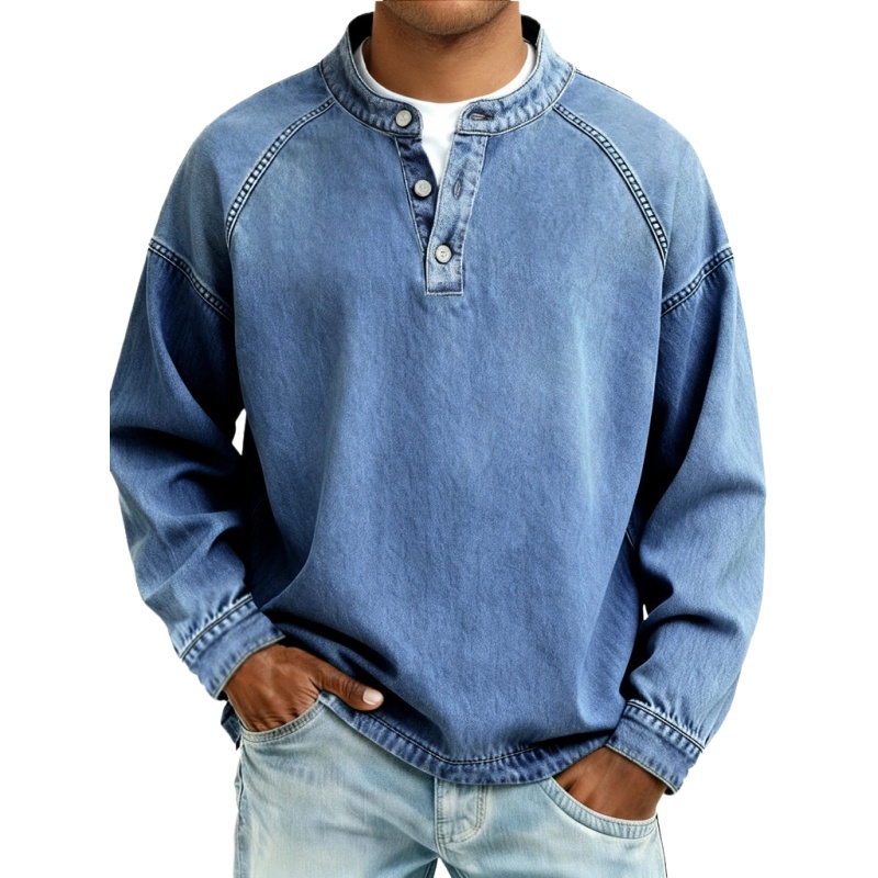 Unisfree Men's Denim Henley Collar Sweatshirt
