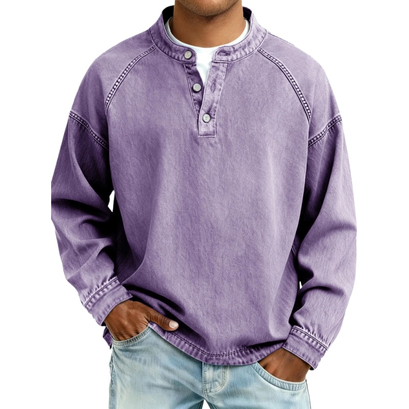 Unisfree Men's Denim Henley Collar Sweatshirt