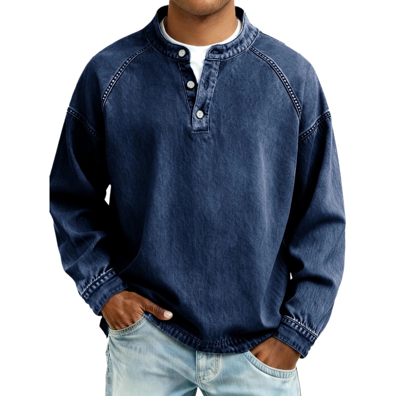 Unisfree Men's Denim Henley Collar Sweatshirt