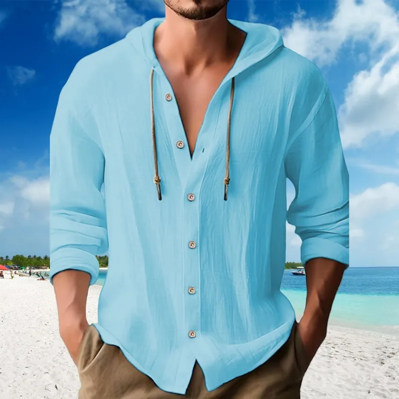 Unisfree Men's Solid-coloured Cotton And Linen Hooded T-shirt