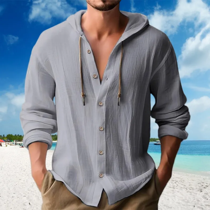 Unisfree Men's Solid-coloured Cotton And Linen Hooded T-shirt