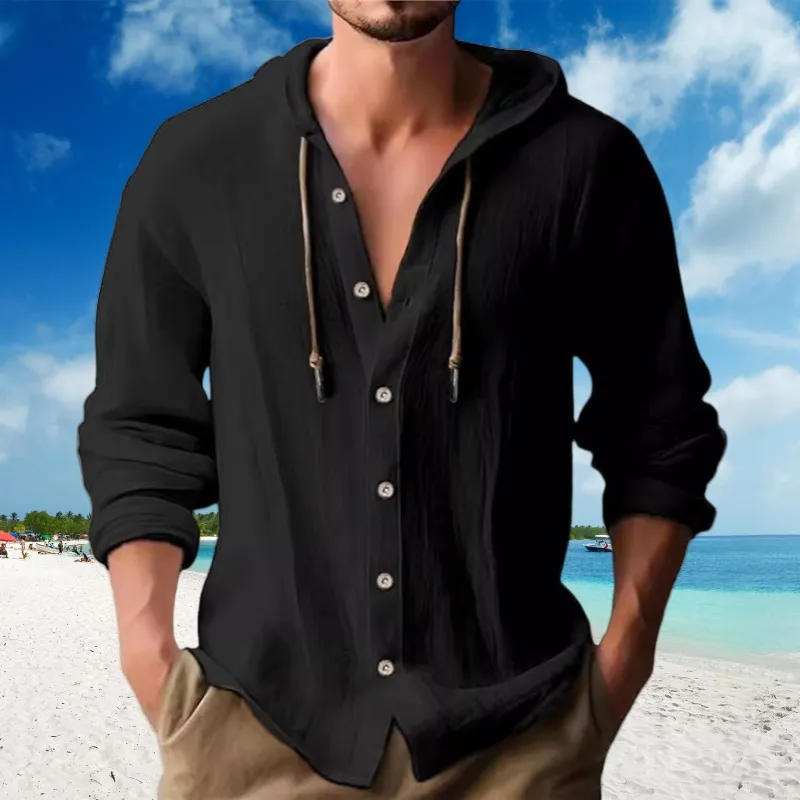 Unisfree Men's Solid-coloured Cotton And Linen Hooded T-shirt