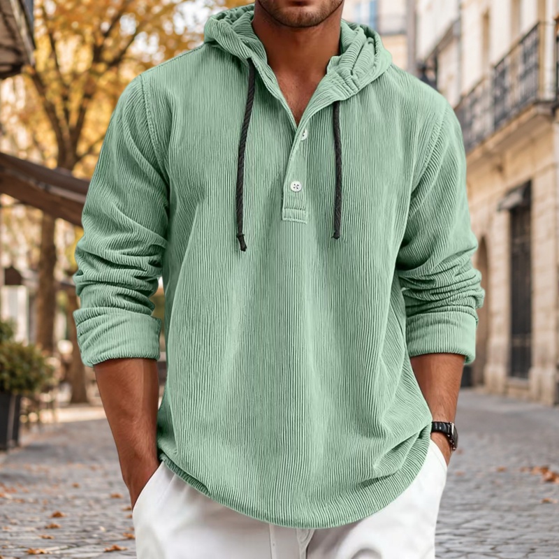 Men's casual corduroy hooded sweatshirt