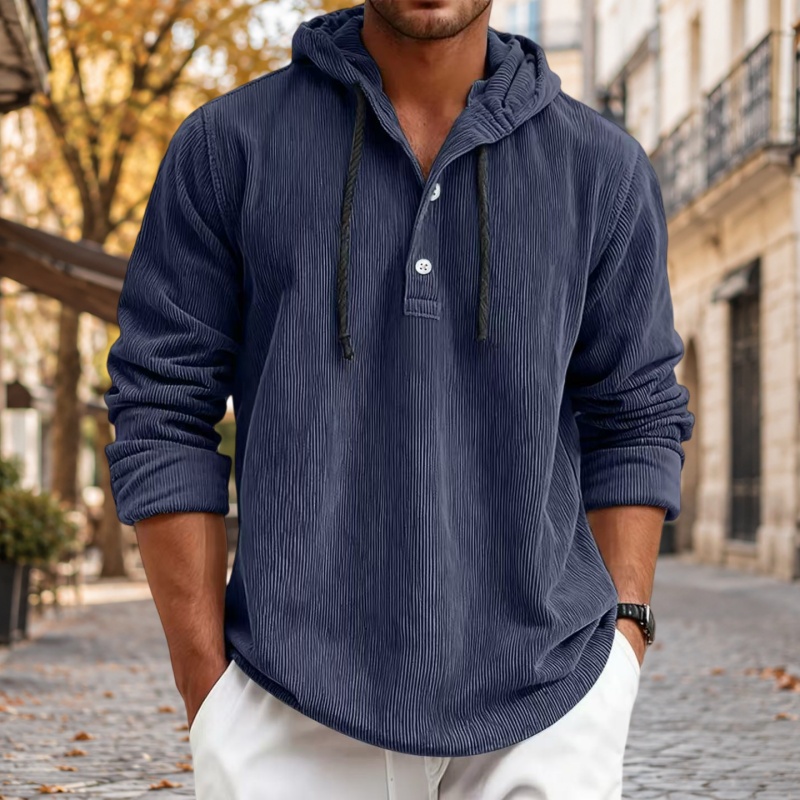 Men's casual corduroy hooded sweatshirt