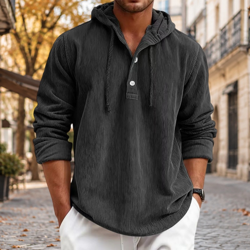 Men's casual corduroy hooded sweatshirt