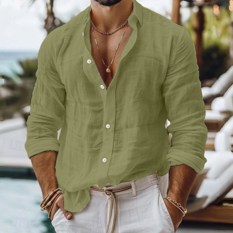 Men's solid color business casual shirt