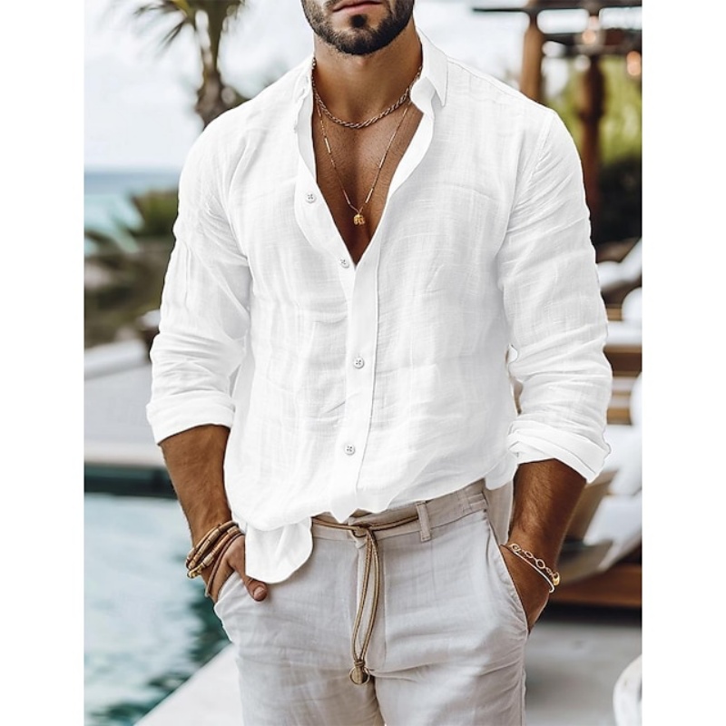 Men's solid color business casual shirt