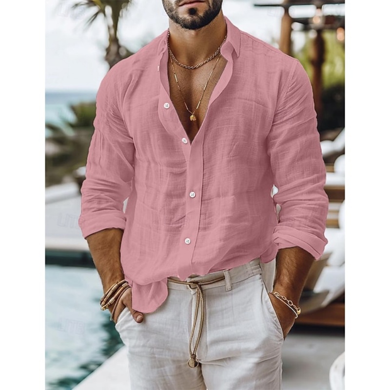 Men's solid color business casual shirt