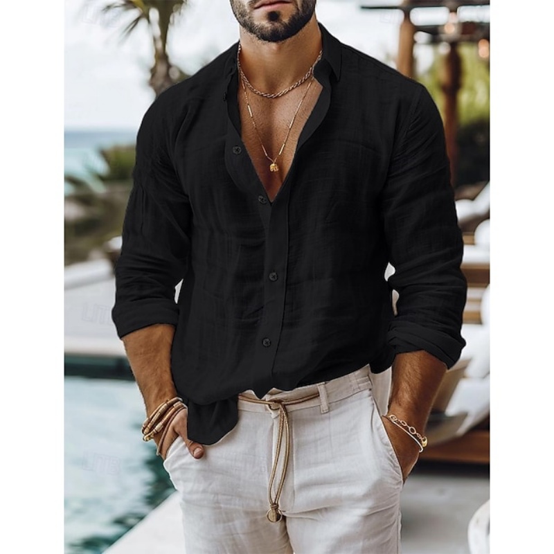 Men's solid color business casual shirt