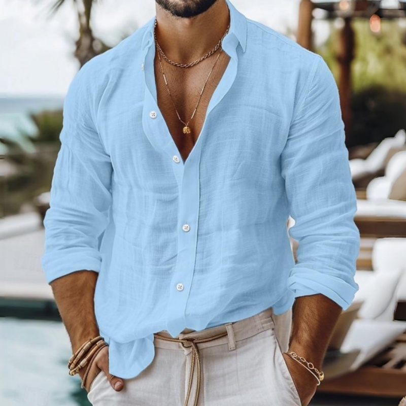 Men's solid color business casual shirt