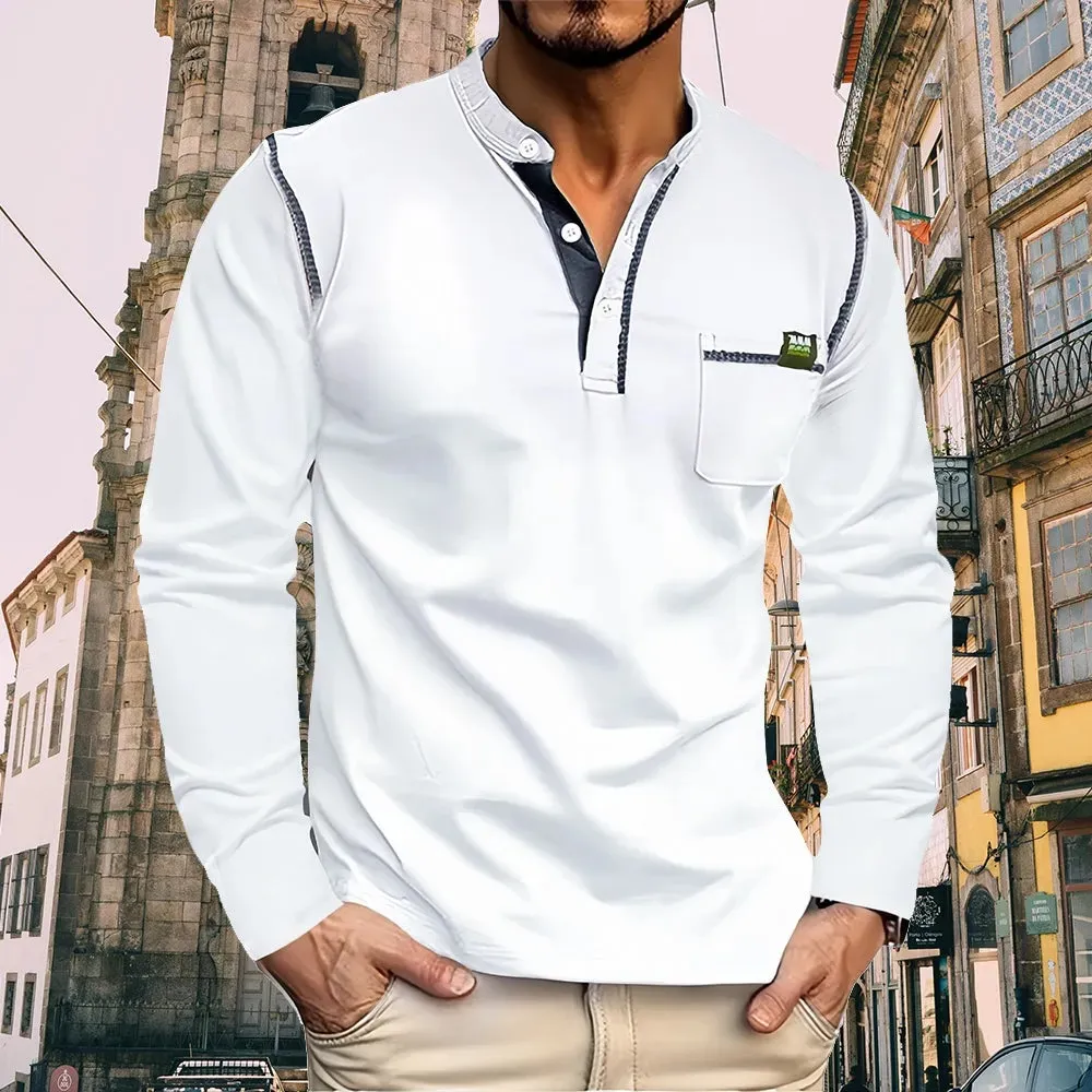 Unisfree New Men's Long Sleeve Color Block T-Shirt