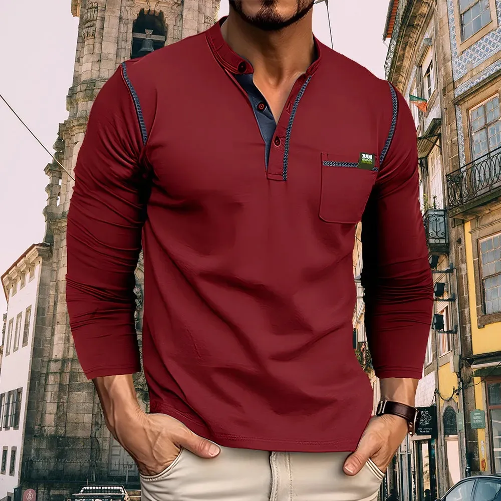 Unisfree New Men's Long Sleeve Color Block T-Shirt