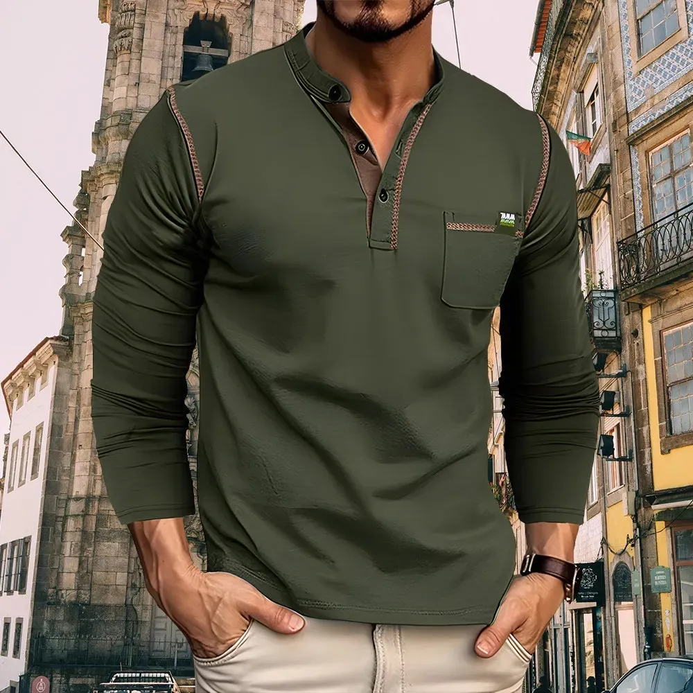 Unisfree New Men's Long Sleeve Color Block T-Shirt