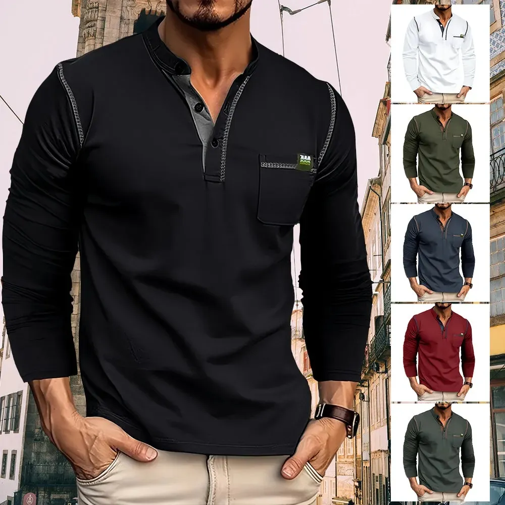 Unisfree New Men's Long Sleeve Color Block T-Shirt
