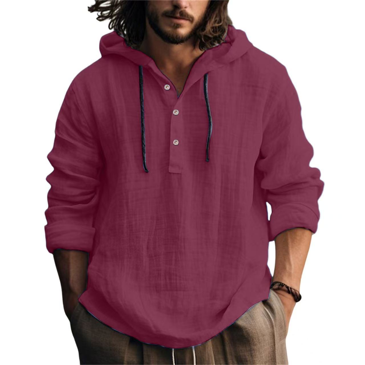Blauschwan™ Herren Baumwoll-Leinen-Pullover mit Kapuze Langarmhemd