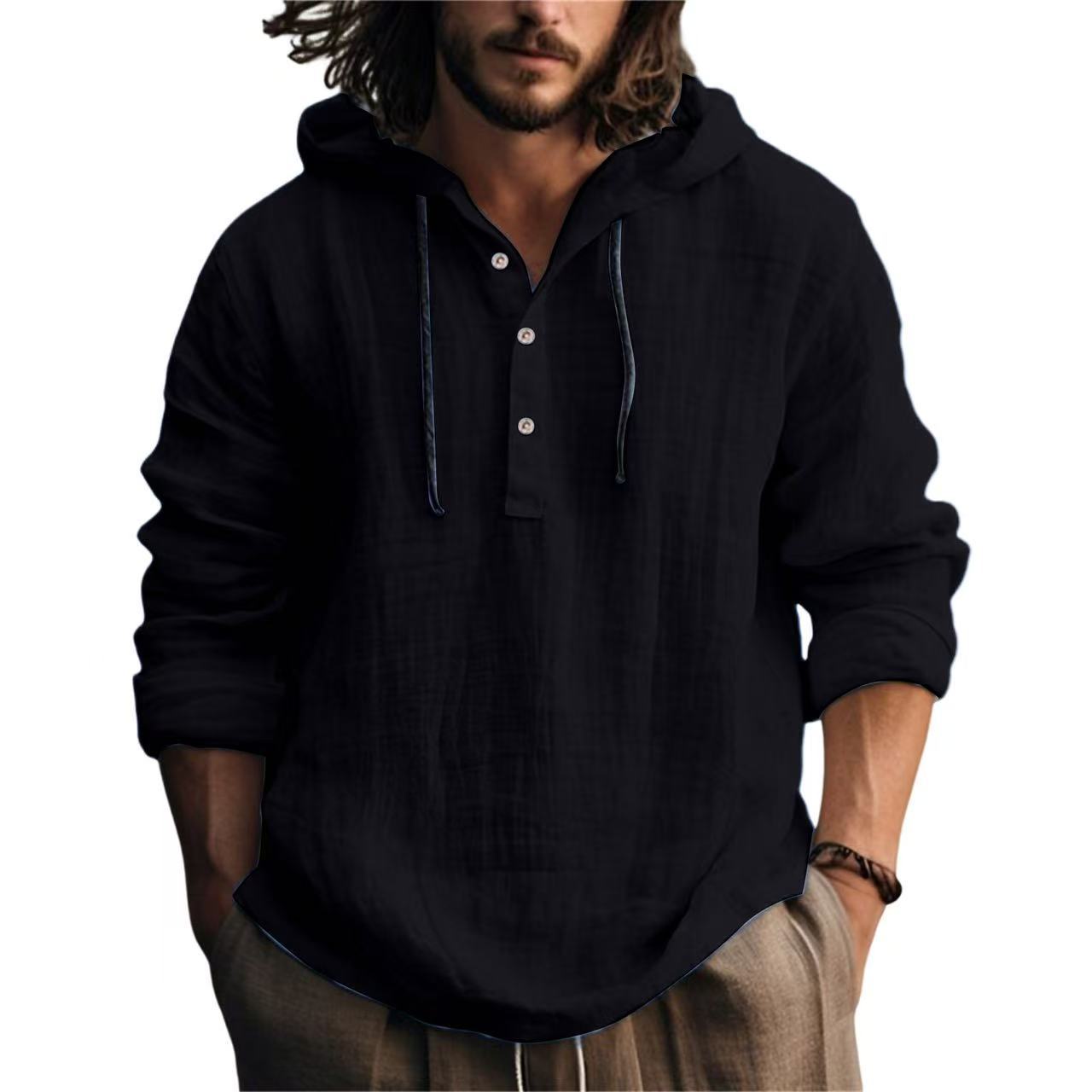 Blauschwan™ Herren Baumwoll-Leinen-Pullover mit Kapuze Langarmhemd