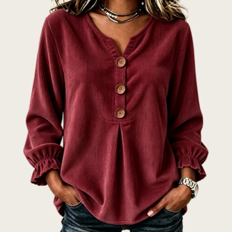 Women's Corduroy Ruffled Shirt for Autumn/Winter